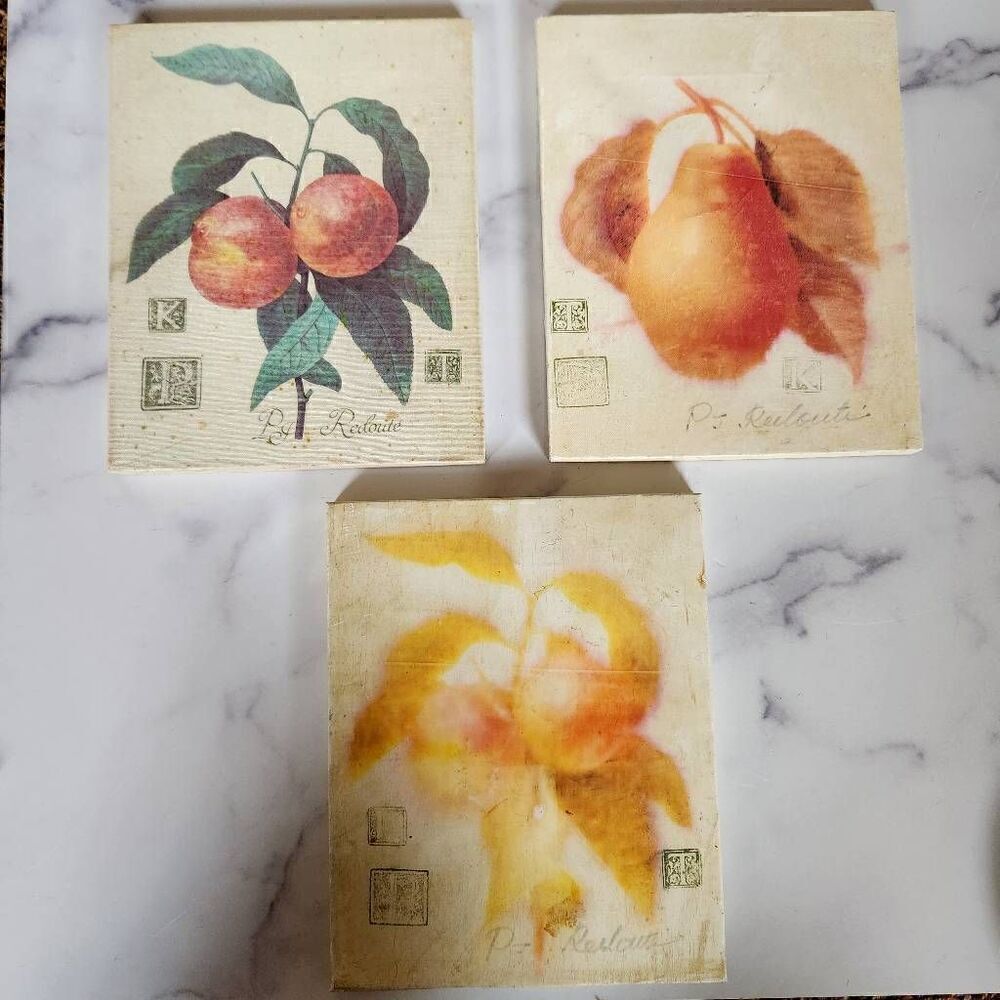 Home Interiors fruit art set of 3 frameless canvas decor 90s